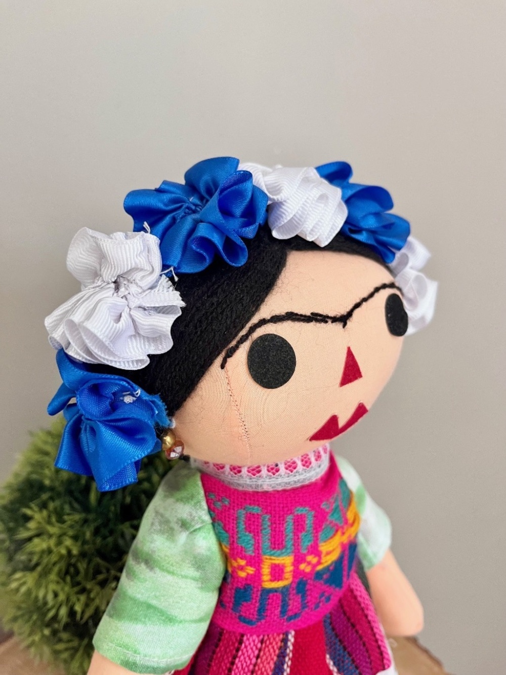 Frida Kahlo Cloth Boho Mexican Folk Art Doll Colourful Shelf Sitter - Picture 11 of 13